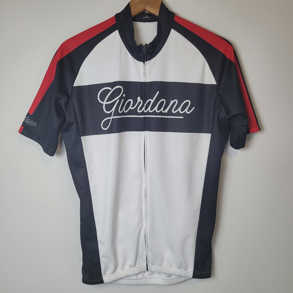 Giordana Zip Cycling Shirt Short Sleeve Mens  Large Black Red White